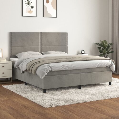 The Living Store Box spring postelja z vzmetnico svetlo siva 180x200 cm žamet - Box Spring Postelja, (21491458) Slike