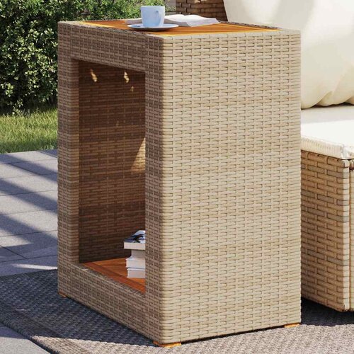  Vrtni bočni stolić s drvenom pločom bež 60x40x75 cm poliratan Cijene