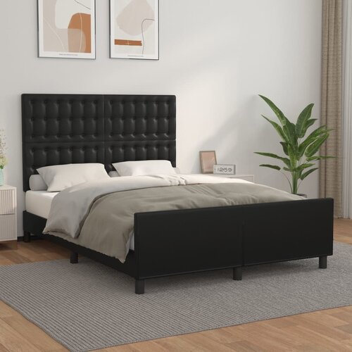 The Living Store Posteljni okvir z vzglavjem črn 140x200 cm umetno usnje - Posteljni Okvir Z Vzglavjem, (21525328) Slike