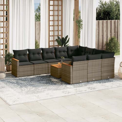 vidaXL 11-dijelni set vrtnih sofa od poliratana s jastucima sivi Cijene