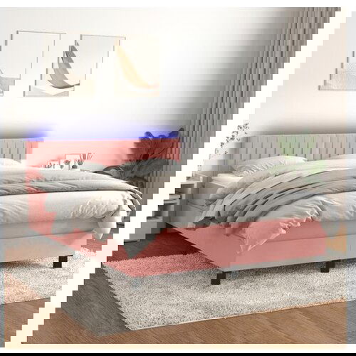 VidaXL Krevet box spring s madracem LED ružičasti 140x200cm bar&amp;scaron;unasti Slike