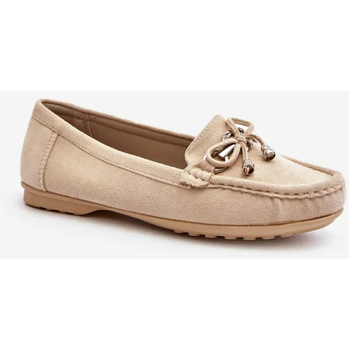 Kesi Women's suede loafers with embellishments, Beige Daphikaia
