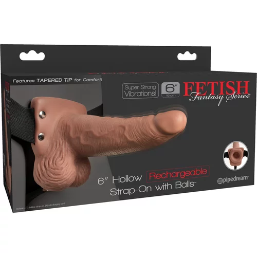 Pipedream Fetish Fantasy 6" Hollow Rechargeable Strap-On with Balls Tan