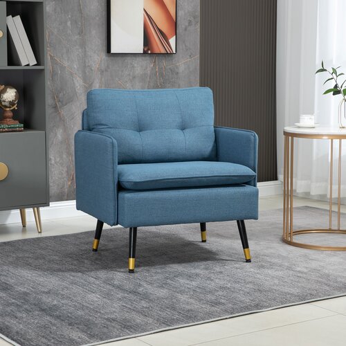 HOMCOM Sodoben fotelj za dnevno sobo, spalnico in jedilnico z oblazinjenim sedežem, jeklenimi nogami in laneno tkanino, 76x68x80cm, temno modra, (20745046) Cene