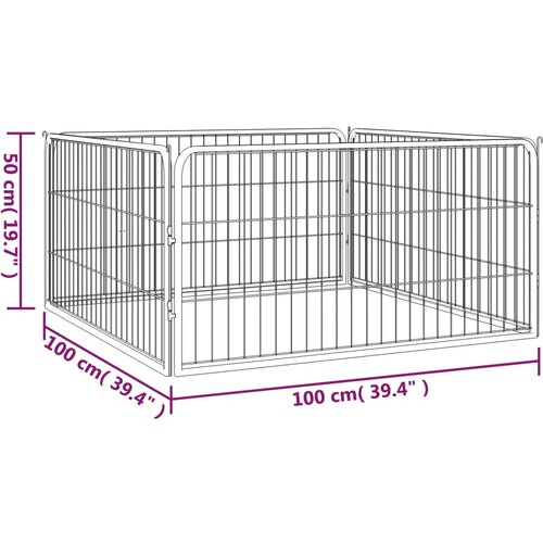  Ograda za pse s 4 panela crna 100 x 50 cm čelik obložen prahom Slike