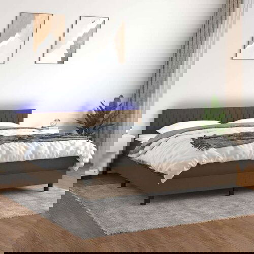  Krevet box spring s madracem LED tamnosmeđi 180x200 cm tkanina Cijene