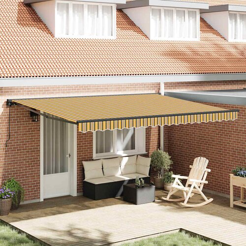 vidaXL Retraktilna tenda Večbarvni trak 450x300 cm blago - - Rumena - 32.62 - 450x300 cm - 2025- Cene