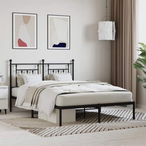 VidaXL Metalni okvir za krevet s uzglavljem crni 150x200 cm Slike