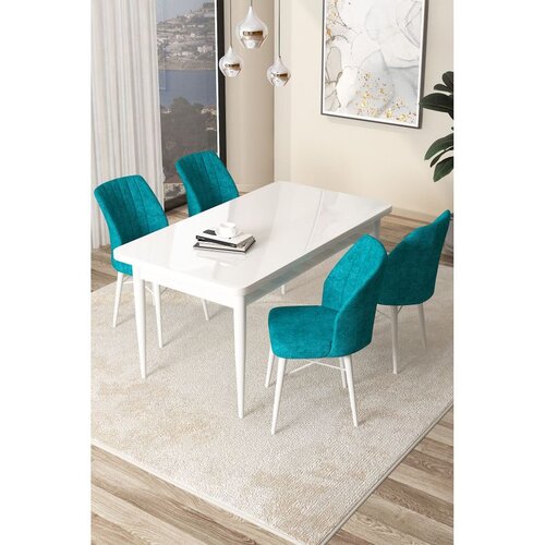 Hanah home Set Trpezarijski sto i 4 stolice Arp, tirkizno-bijela Cene