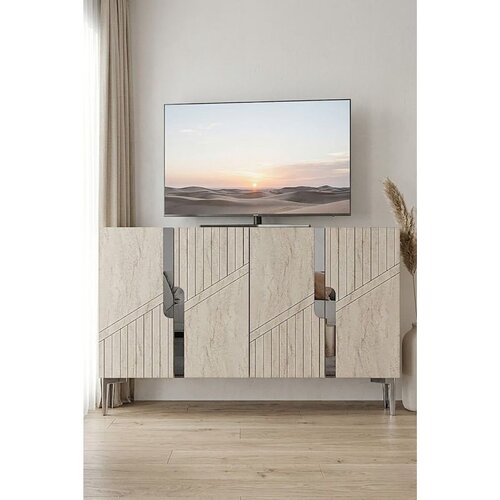 Hanah home komoda Evva 120, 120 cm, bela / travertin / srebrna Cene