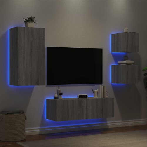  The Living Store Stenske TV omarice z LED lučkami 4 kosi siva sonoma - Stenska TV Omarica, (21555287) Slike