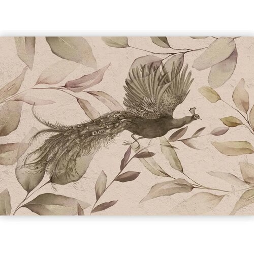  Foto tapeta - Bird among the leaves - floral motif with a flying peacock in cool tones 300x210 Standard Slike