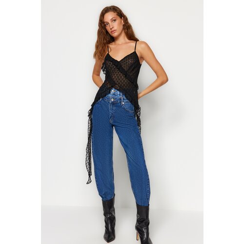 Trendyol X Sagaza Studio Black SS Logo Tulle Ruffle Blouse Slike