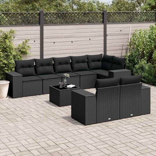  9-dijelni set vrtnih sofa s jastucima crni od poliratana Cijene