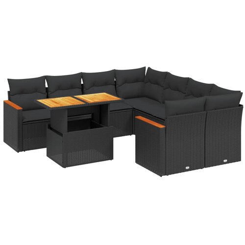 Maison Chic Seti vrtnega pohištva - Vrtna garnitura - Vrtni pohištvo set 9-delna z blazinami črn poli ratan, (21808021) Cene