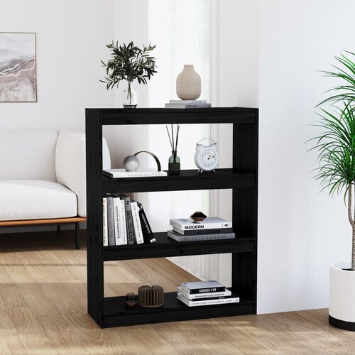  The Living Store Knjižna omara/pregrada črna 80x30x103,5 cm trdna borovina - Knjižna Omara, (21431629) Slike