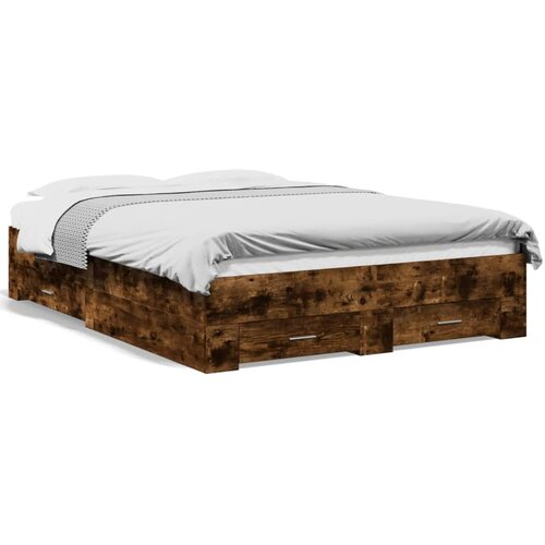VidaXL Posteljni okvir s predali dimljen hrast 120x200 cm inž. les Slike