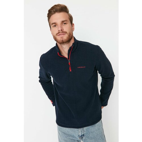 Trendyol Navy Men Regular Fit Zipper Stand Up Collar Embroidered Label Appliqué Sweatshirt Cene