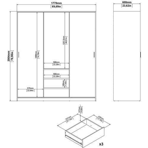 Tvilum Garderobna omara v hrastovem dekorju z drsnimi vrati v naravni barvi 177x200x60 cm Naia &amp;ndash; Slike