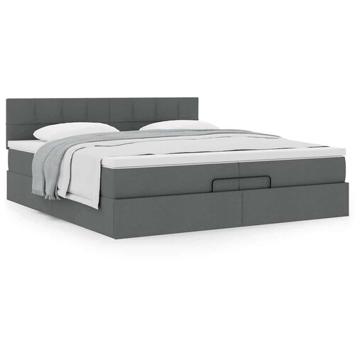 VidaXL Otomanski krevet s madracem tamnosivi 200x200 cm od tkanine Slike