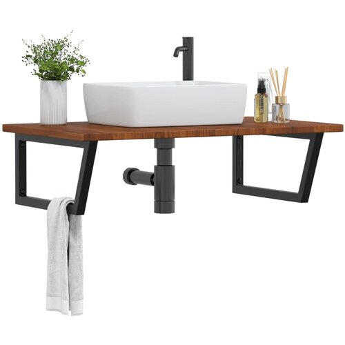  The Living Store Stenska polica za umivalnik jeklo in trdna hrastovina - Polica Za Umivalnik, (21486519) Cene