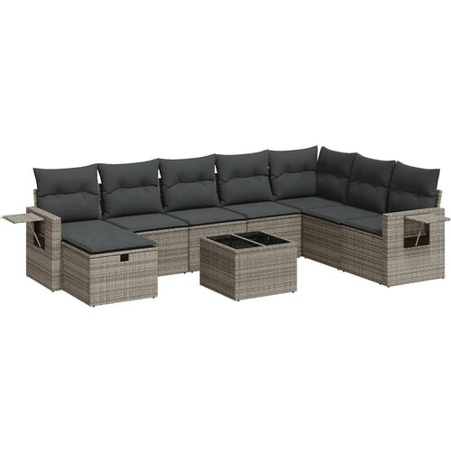 VidaXL 9-dijelni set vrtnih sofa od poliratana s jastucima sivi Slike