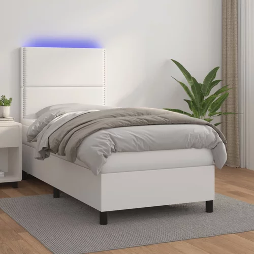 vidaXL Box spring postelja z vzmetnico LED bel 90x190 cm umetno usnje