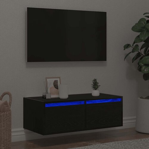 VidaXL TV ormarić s LED svjetlima crni hrast 75x35,5x25 cm Slike