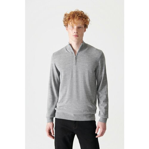 Avva Men's Gray Knitwear Sweater Zippered High Neck Anti-Pilling Regular Fit Slike