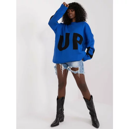 Fashion Hunters Cobalt blue long oversize sweater with inscription