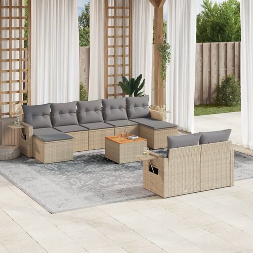 VidaXL 10-dijelni set vrtnih sofa s jastucima bež od poliratana Slike