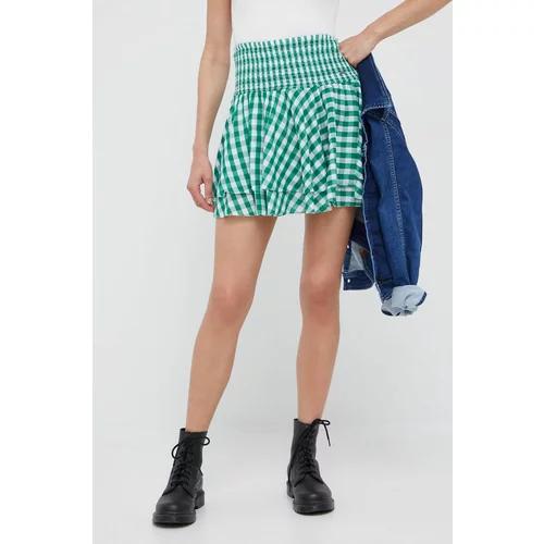 Pepe Jeans Pamučna suknja boja: zelena, mini, širi se prema dolje