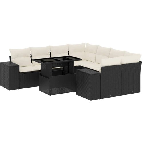 Maison Chic Seti vrtnega pohi&amp;scaron;tva - Vrtna garnitura - Vrtni pohi&amp;scaron;tvo set 9-delna z blazinami črn poli ratan, (21804646) Slike