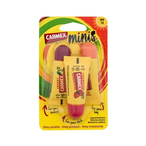 Carmex Minis Set balzam za usne Trešnja 5 g + balzam za usne Jagoda 5 g + balzam za usne Ananas 5 g