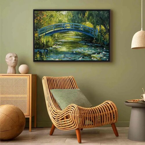  Slika - Impressionist bridge - painting of a bridge against a picturesque background 120x80 U crnom drvenom okviru Cene