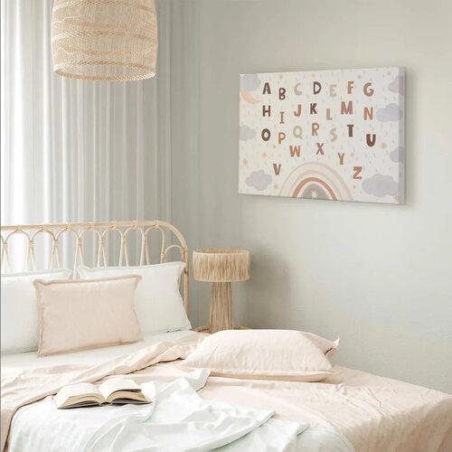 Slika - Letters Above the Rainbow - Letters Among Streams of Rain and Clouds with a Rainbow Moon and Stars on a Light Background Cene