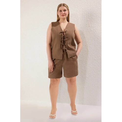 Trendyol Ženski komplet bluza i šorts Tbbss25Cp00028, Braon Cene