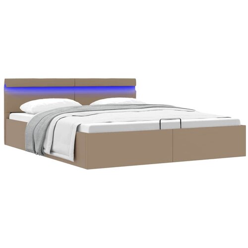 Maison Chic Dvižni Posteljni okvir - Dvoposteljna postelja - Zakonska postelja LED kapučino umetno usnje 160x200 cm, (21695417) Slike