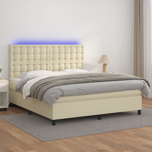 Krevet box spring s madracem LED krem 180x200cm od umjetne kože Slike