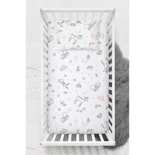 Mijolnir Bijela dječja plahta za dječji krevetić od renforce pamuka 100x150 cm Flowers – Cijene