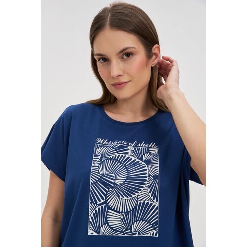 Marisse Navy Blue Cotton Blouse With Print Slike