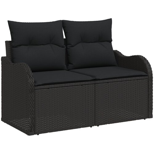 vidaXL 8 Dijelni Vrtni Sofa Set s Jastucima Crni Poli Ratan, Dvosjedna Vrtna Sofa sa Pohranom & Jastucima Crni Poli Ratan Cijene