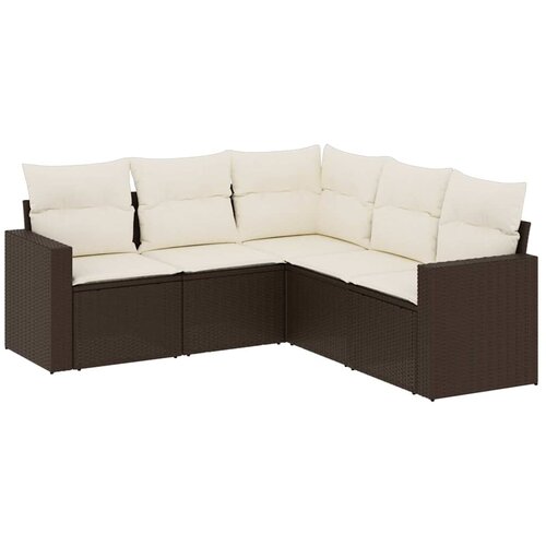  5-dijelni set vrtnih sofa s jastucima poliratan smeđi Slike