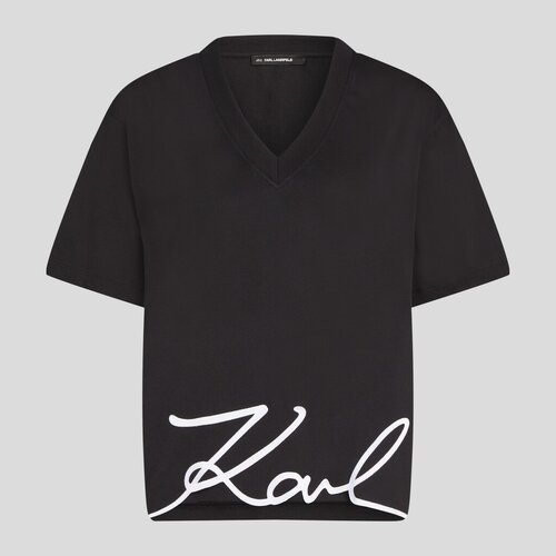 Karl Lagerfeld Majice s kratkimi rokavi KARL SIGNATURE HEM V-NK TS Črna Slike
