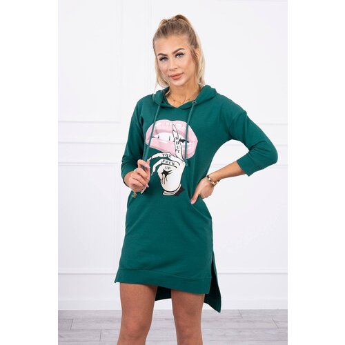 Kesi Dress with a longer back and a colorful print in dark green Slike