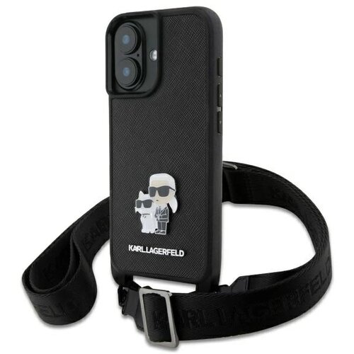 Karl Lagerfeld SAFFIANO OVITEK KOVINSKI PINČKI KARL&CHOUPETTE ZA IPHONE 16 ČRN, (21896912) Cene