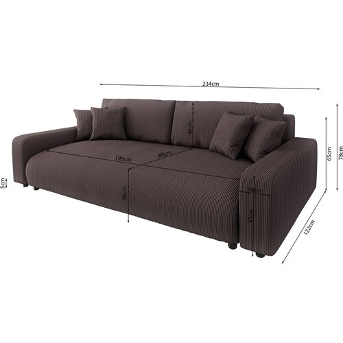 Ropez Smeđa sklopiva/s prostorom za odlaganje sofa od samta 234 cm Sara &amp;ndash; Slike
