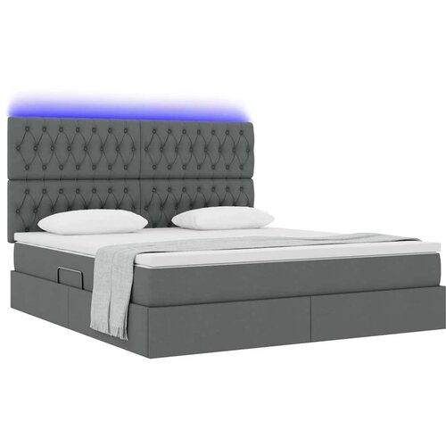 VidaXL Krevet S LED lampica s pohranom Tamno siva 160 x 200 cm tkanina Slike