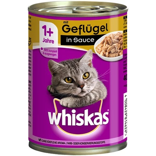 Whiskas 1+ konzerve 24 x 400 g - 1+ Perad u umaku (400 g / konzerva)