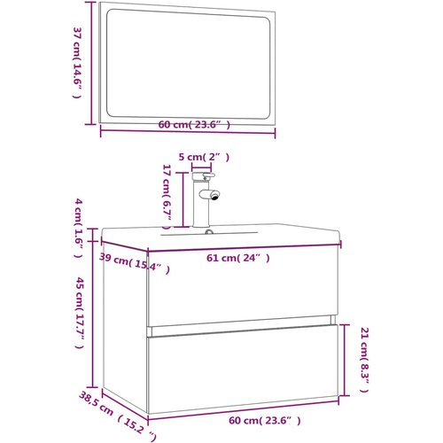  Set kupaonskog namje&amp;scaron;taja boja hrasta sonome konstruirano drvo Siva 60 x 38.5 x 45 cm Slike